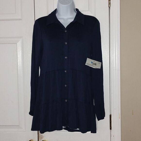 New Directions Navy Blue  Button down super soft tunic  Sz PS - Picture 1 of 5